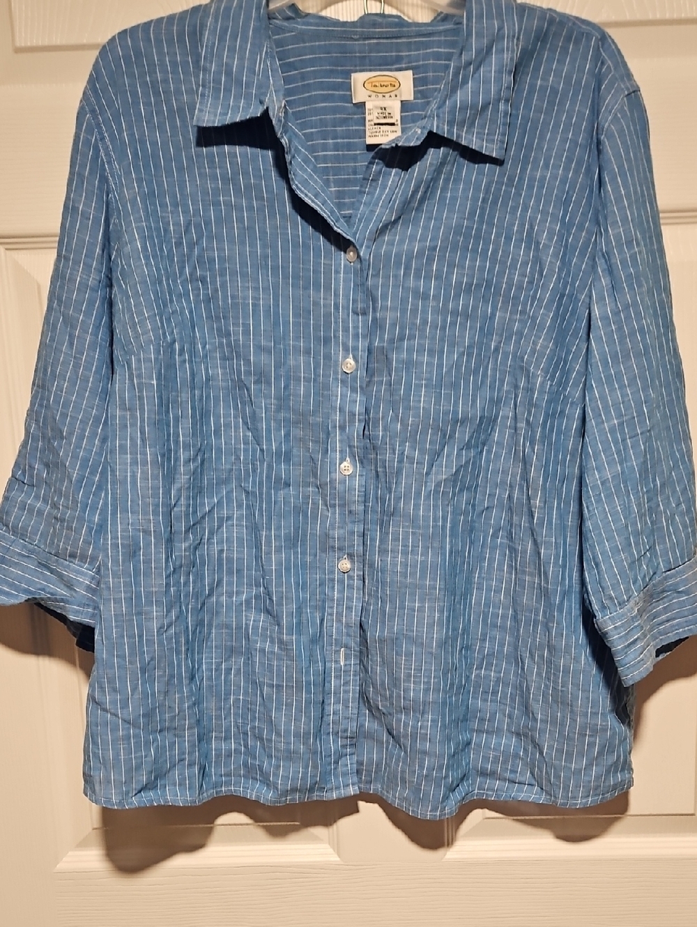 Talbots Blue and White Pinstripe Button Shirt